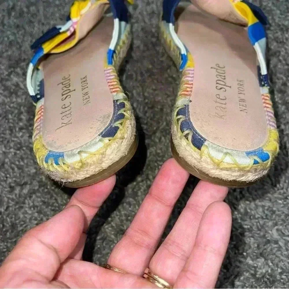 KATE SPADE NY Saltie Shore Oceanside Multi-Stripe Espadrille Slides Sz 7B